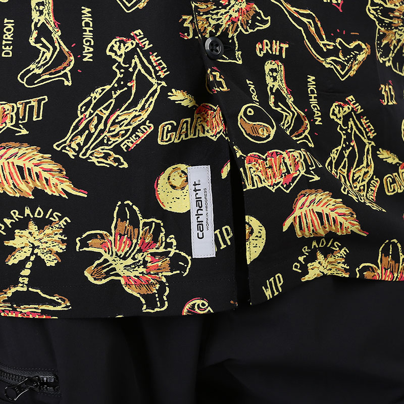 мужская черная рубашка Carhartt WIP S/S Paradise Shirt I027530-yellow - цена, описание, фото 4